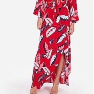 Express Maxi Wrap Skirt Size Small Tropical Flowy Woman’s Red White Blue